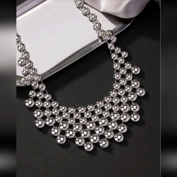 Silver Statement Bib Necklace - Women Jewelry - Picture 2 of 3